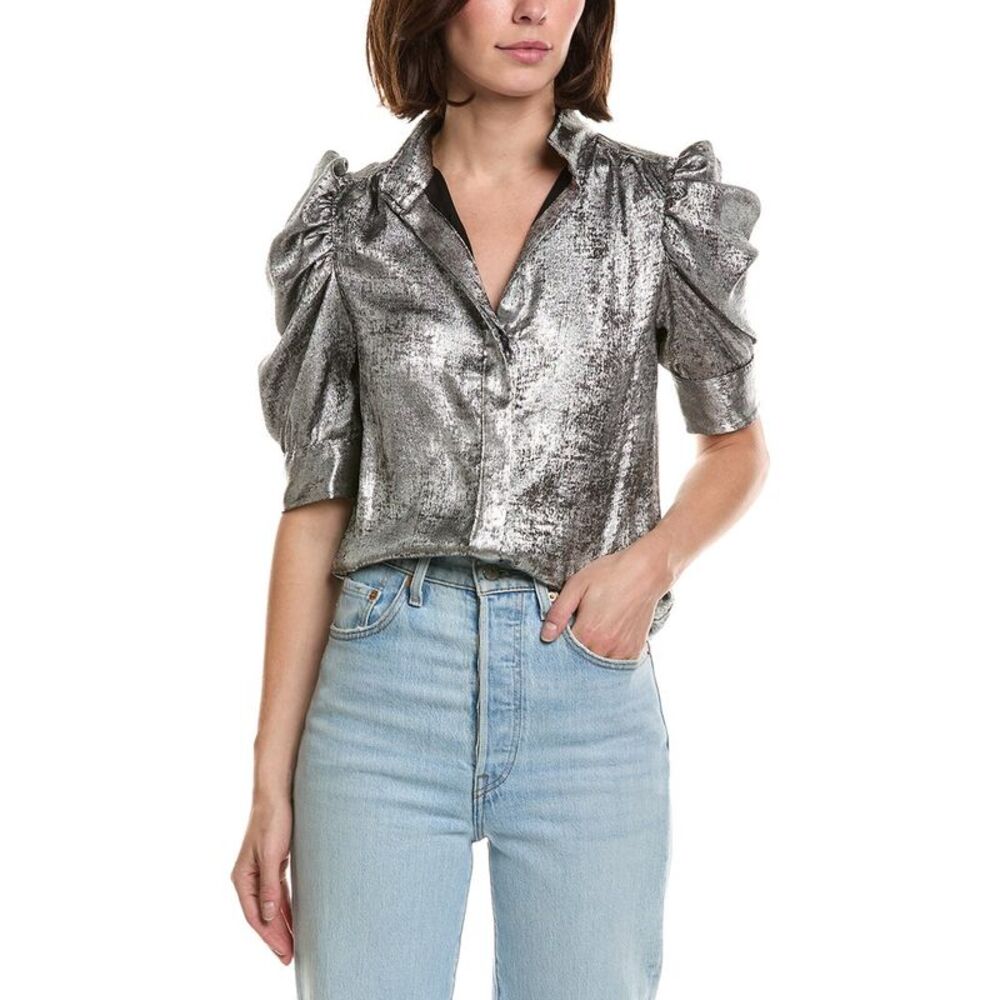 Frame Denim Womens Frame The Shiny Gillian Blouse, Gray